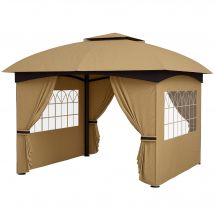 Outsunny Pavillon de jardin 3,4 x 3,4 m, chapiteau avec toit ventilé, fenêtres arquées, structure en acier, Beige