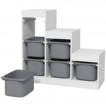 AIYAPLAY Meuble de rangement pour jouets des enfants avec 6 bacs amovibles, 3 niveaux de rangement, 96 x 38,5 x 90, gris