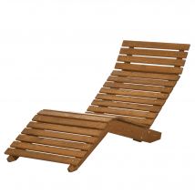Outsunny Chaise longue de jardin, chaise longue au soleil, bois massif, Marron, 66 x 170 x 77 cm