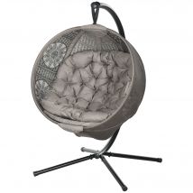 Outsunny Fauteuil suspendu fauteuil de jardin fauteuil en rotin, style boho, 116 x 125 x 172 cm, Sable + Noir