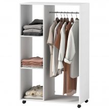 HOMCOM Armoire sur roulettes, garde-robe mobile, Dressing à roulettes, 80 x 40 x 128 cm, Blanc