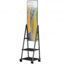 HOMCOM Miroir en pied roulant avec 2 étagères et 4 roulettes, pour chambre, salon, couloir, Noir