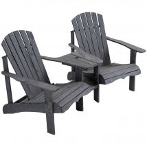 Outsunny Chaise de jardin avec table et trou pour parasol 2 places Ensemble de fauteuils de jardin pour balcon Bois massif Gris foncé 170x87x92cm