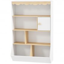 AIYAPLAY Kinderregal Bücherregal Kinderregal Kinderzimmer Aufbewahrungsregal mit 4 Regalen, 2 Fächern und Schrank, Kinderzimmerregal für Spielzimmer, Kinderzimmer, Krippe, Weiß   Aosom