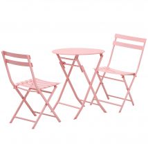Outsunny Ensemble de meubles de jardin pour 2 personnes Ensemble de table basse Bistrot avec 2 chaises pour cour et jardin pliable Rose