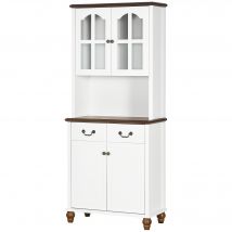 HOMCOM Buffet de Cuisine, 2 Tiroirs, 2 Armoires, Design Classique, Blanc + Marron foncé, 76 x 38 x 182 cm