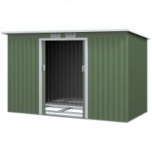 Outsunny Abri de Jardin 3,6 m² Remise à Outils avec kit de fondation en Acier galvanisé avec Portes coulissantes Vert clair