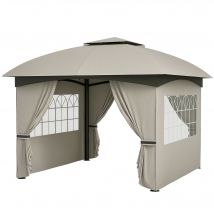 Outsunny Pavillon de jardin 3,4 x 3,4 m, chapiteau avec toit ventilé, fenêtres en arc, structure en acier, gris clair