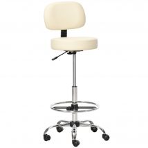HOMCOM Tabouret de Bar Pivotant Réglable en Hauteur avec Roulettes en Cuir PU Chaise de Bureau 360° Avec Dossier Rembourré Beige 56x57x104-127cm