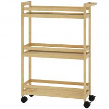 HOMCOM Étagère de rangement de salle de bain en bambou à 3 niveaux avec roulettes pour cuisine, salle de bain, salon - naturel