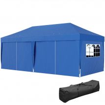 Outsunny Tonnelle de jardin exterieur tonnelle pliante 3 x 6 m avec 6 parois latérales, sac de transport inclus, bleu