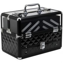 HOMCOM Mallette de Maquillage Coffre Cosmétique Boîte à Maquillage Valise trolleyn cosmétique vanity poignée télescopique réglable noir