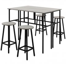 HOMCOM Ensemble table de bar style industriel 6 pièces, 2 tables hautes avec 4 tabourets - acier et panneaux de particules - 4 personnes