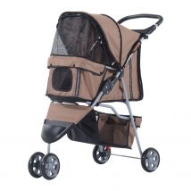 PawHut Poussette buggy piable pour chien chat animaux panier sac de rangement roue avant pivotante 360 degrés marron