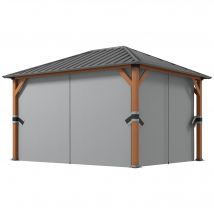 Outsunny Tonnelle de jardin avec toit rigide en métal galvanisé, Pergola aluminium, rideaux et moustiquaires, 3x4 m   Aosom France