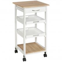 HOMCOM Desserte de cuisine panier + plateaux amovibles, tiroir, étagère MDF chêne clair