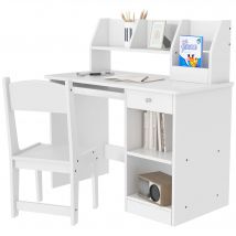 ZONEKIZ Ensemble bureau et chaise pour enfant 5-8 ans avec nombreux rangements tablette coulissante tiroir blanc