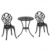 Outsunny Ensemble Salon de Jardin 2 Places 2 chaises + Table Ronde Fonte d'aluminium Imitation Fer forgé Noir  Aosom France