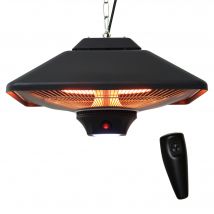 Outsunny Chauffage radiant suspendu 43L x 43l x 25H cm 2 tubes 1000/2000 W extérieur intérieur télécommande éclairage LED intégré noir