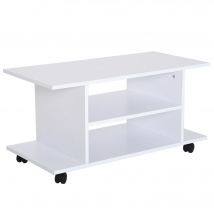 HOMCOM Meuble TV Meuble Télé Bas Table Basse à Roulettes en Panneaux de Particules Blanc