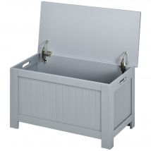 HOMCOM Coffre de rangement avec charnières de sécurité boîte de rangement en bois coffre à jouets couvercle rabattable gris