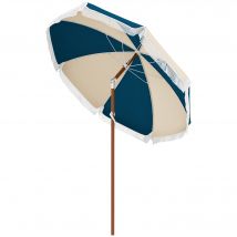 Outsunny Parasol inclinable rond Ø 213 cm avec franges polyester haute densité anti-UV mât démontable, vintage bleu et beige