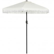 Outsunny Parasol de jardin inclinable parasol avec manivelle à franges style bohème 6 baleines Ø 225 x 223H cm crème et mât noir