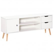 HOMCOM TV Lowboard Fernsehtisch Fernsehschrank für TV bis zu 50" mit Schrank 2 Schubladen Holzfüße Wohnzimmer Weiß 120 x 28 x 44 cm   Aosom