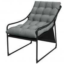 Outsunny Chaise de jardin fauteuil d'extérieur avec coussin cadre en acier pour balcon, terrasse, jardin gris