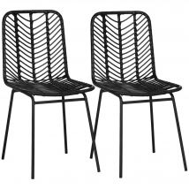 HOMCOM Duo Chaises Salle à Manger Bohème Résine Tressée Métal Design Unique Noir 44x58x85cm   Aosom France