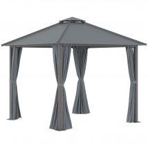 Outsunny Tonnelle de jardin pour terrasse avec 4 parois latérales double toit protection solaire 3 x 3 m gris