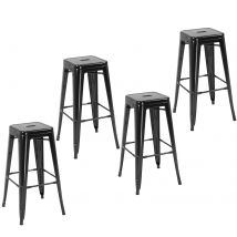 HOMCOM Lot de 4 tabourets de bar chaise de bar Industriel empilables Hauteur Assise 76 cm métal Noir