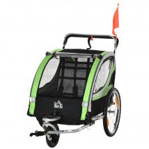 HOMCOM 2 in 1 Kinderanhänger Fahrradanhänger für max. zwei Kinder ab 1,5 Jahren mit 5-Punkt Sicherheitsgurt und 360° drehbar   Aosom.de