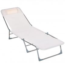 Outsunny Bain de soleil transat chaise longue inclinable pliable avec oreiller dossier réglable sur 5 niveaux crème