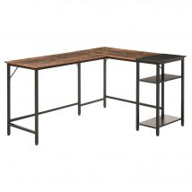 HOMCOM Bureau d'angle ordinateur étro étagère de rangement à 2 niveaux étagère réglable panneaux de particules et métal brun avec veinage et noir