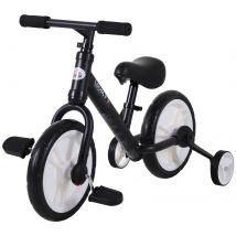 Homcom Vélo enfant draisienne 2 en 1 roulettes et pédales amovibles roues 11" hauteur selle réglable acier noir
