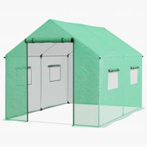 Outsunny Serre de jardin tunnel 2 x 3m, 6m² avec porte enroulable, 4 fenêtres, - Acier galvanisé PE Haute densité Vert