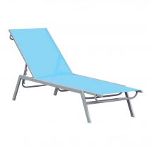 Outsunny Chaise Longue Inclinable Transat Bain de Soleil Dossier Réglable sur 5 Positions Charge Maximale 160 Kg Textilène 170 x 58 x 97 cm Bleu