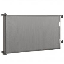 PawHut Barrière escalier chien rétractable opération à une main cadre en alliage d'aluminium tissu mesh 150 x  85 cm gris