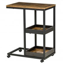 HOMCOM Beistelltisch, Couchtisch mit Rollen, Ablage, Kaffeetisch im Industrie-Stil für Wohnzimmer, Schlafzimmer, Dunkelbraun, 51 x 33 x 66 cm   Aosom