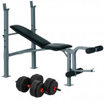 HOMCOM Lot de banc de musculation et haltères courtes total 25 Kg - dossier réglable haltères à poids réglable barres incluses
