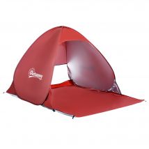 Outsunny Abri de Plage Tente de Plage Pliable Pop-Up Automatique Instantané Protection UV Fenêtre Arrière Grand Tapis de Sol Rouge