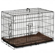 PawHut Cage Transport Chien Pliable Poignée Plateau Amovible Coussin 74,5x46x53cm Noir   Aosom France