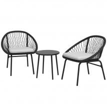 Outsunny Ensemble salon de jardin pour 2 personnes avec coussins d'assise moelleux avec corde en résine tressée et acier époxy