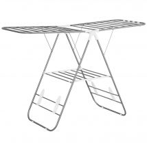 HOMCOM Wäscheständer faltbar & tragbar Flügeltrockner mit Teleskopstangen aus Edelstahl und Kunststoff in Silber und Weiß 146x60,5x98cm   Aosom.de