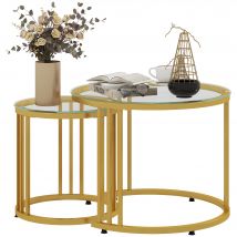 HOMCOM Lot de 2 tables basses gigognes rondes 60/40 cm plateau verre trempé et pied en acier au carbone design moderne doré