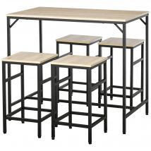 HOMCOM Bartisch Set 5-teilig mit Stehtisch und 4 Barhockern, Küchentresen Esszimmer Tischset, Stahl Eiche Schwarz 100x60x88cm   Aosom.de