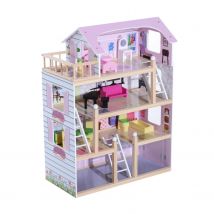 HOMCOM Puppenhaus Puppenstube aus Holz für Kinder ab 3 Jahren Dollhouse 4 Etagen mit Möbel und Zubehör Spielzeug 60 x 30 x 80 cm   Aosom