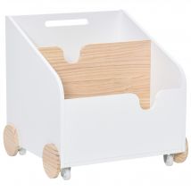HOMCOM Boîte de rangement coffre de rangement pour enfant boîte à jouets en MDF avec roues et deux compartiments pour enfants de 2 à 4 ans blanc