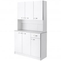 HOMCOM Küchenschrank, Hochschrank mit Schubladen, verstellbaren Einlegeböden, Küchenbuffet mit Mikrowellenregal für Wohnzimmer, Esszimmer, 101 x 39 x 180 cm, Weiß   Aosom